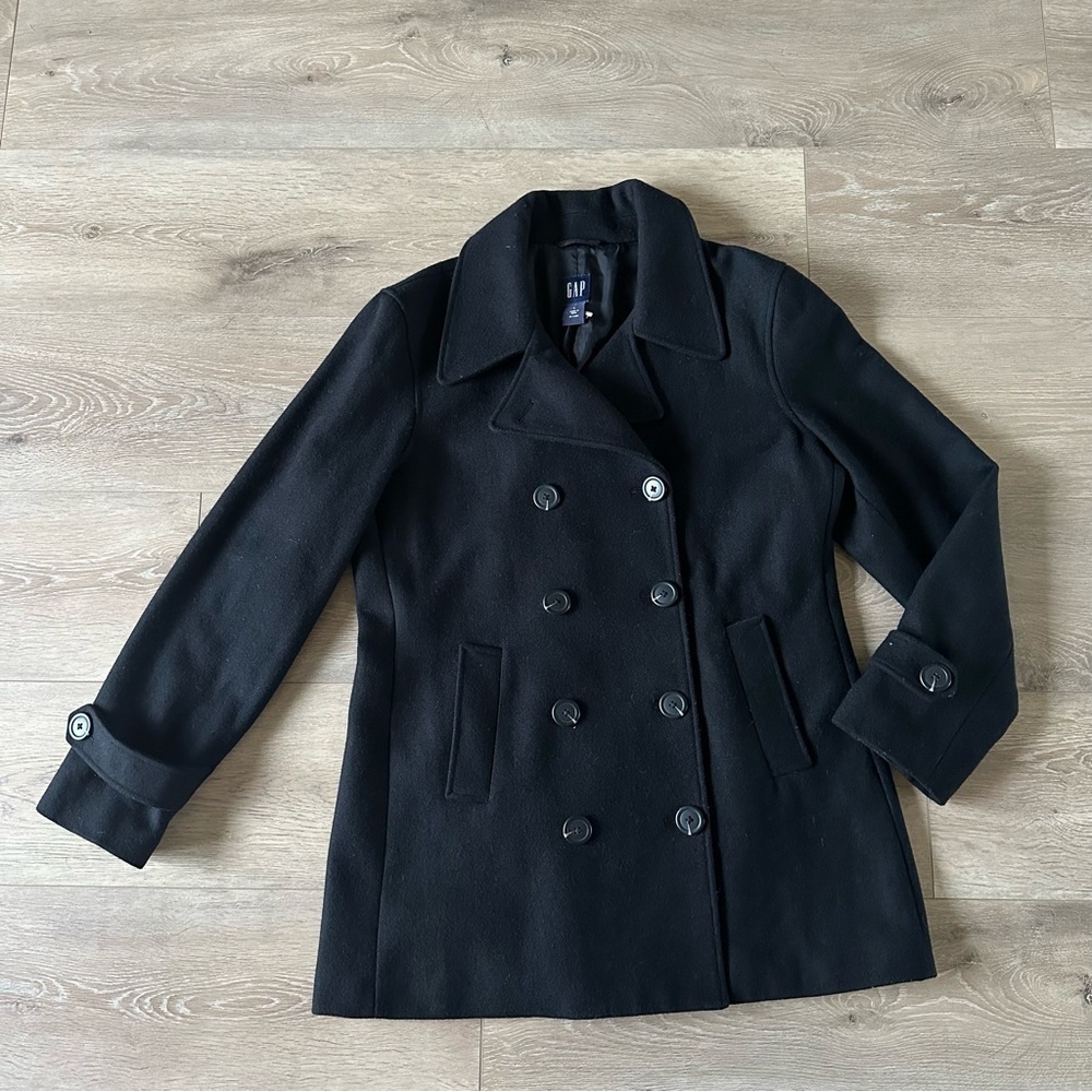 GAP Wool Black Classic Peacoat Jacket Sz L